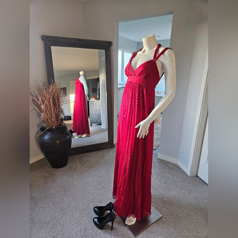 EUC Size 6 BCBGMAXAZRIA Red Greek Goddess 100%  Silk Dress